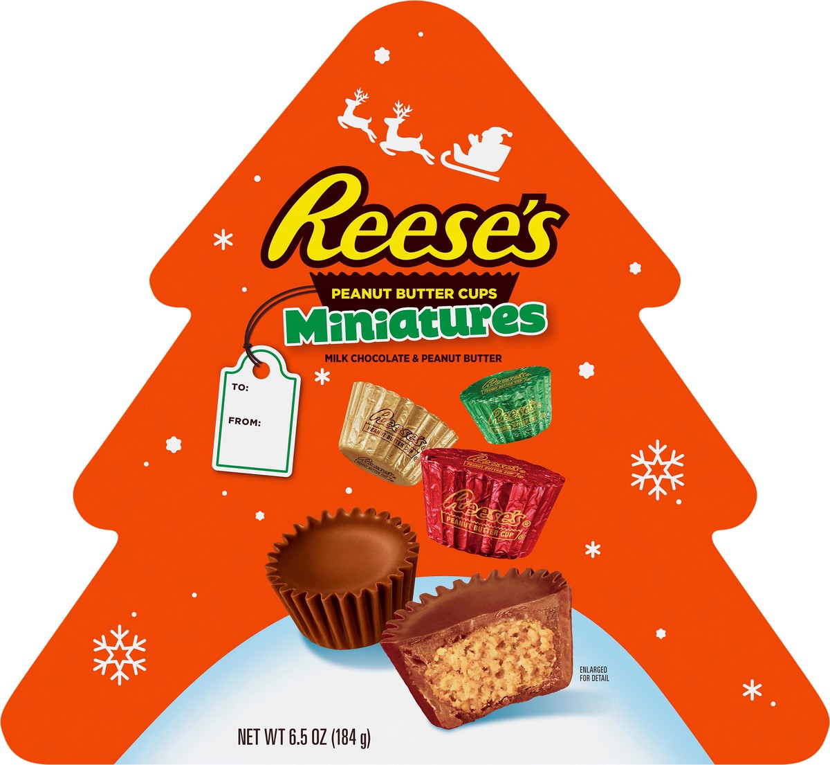 slide 3 of 6, REESE'S Miniatures Milk Chocolate Peanut Butter Cups, Christmas Candy Tree Gift Box, 6.5 oz, 6.5 oz