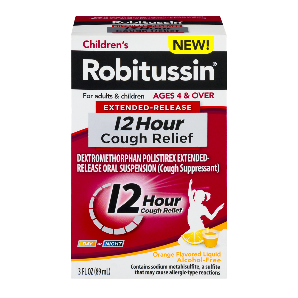 slide 1 of 1, Robitussin Children's Extended-Release 12 Hour Cough Relief Orange Liquid, 3 fl oz