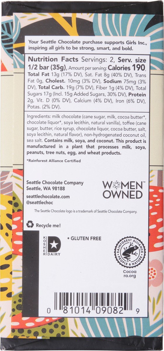 slide 9 of 9, Seattle Chocolate Milk Chocolate San Juan Sea Salt Truffle Bar with Crunchy Toffee 2.5 oz, 2.5 oz