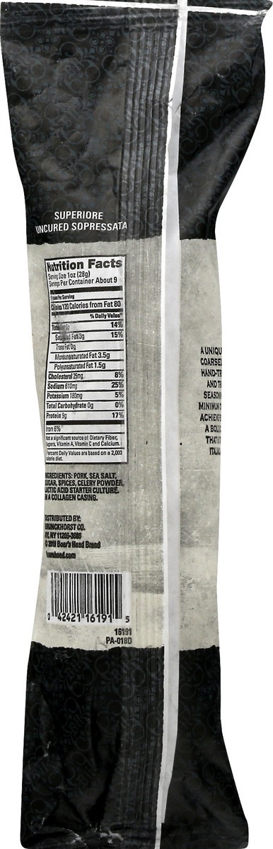 slide 5 of 9, Boar's Head Superiore Uncured Sopressata Dry Sausage, 9 oz
