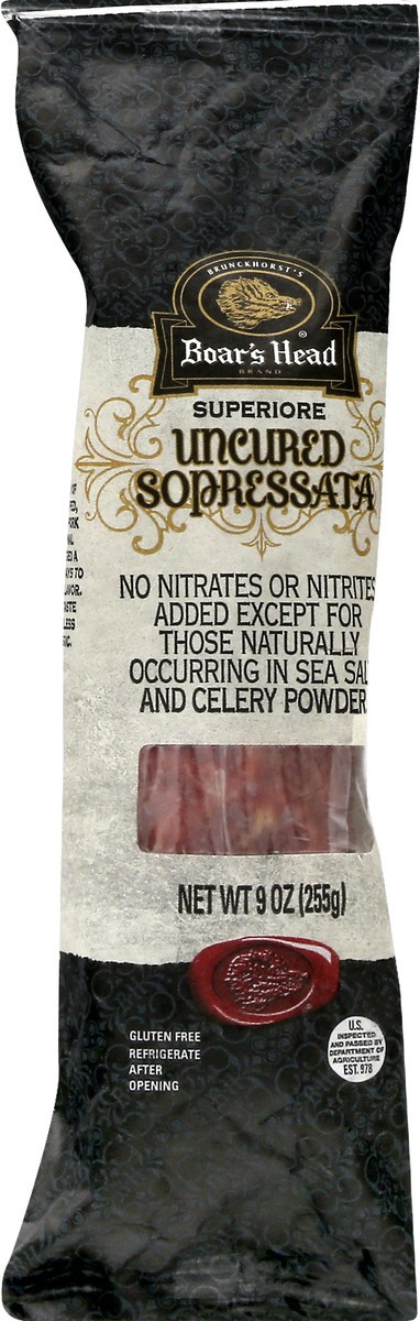 slide 8 of 9, Boar's Head Superiore Uncured Sopressata Dry Sausage, 9 oz