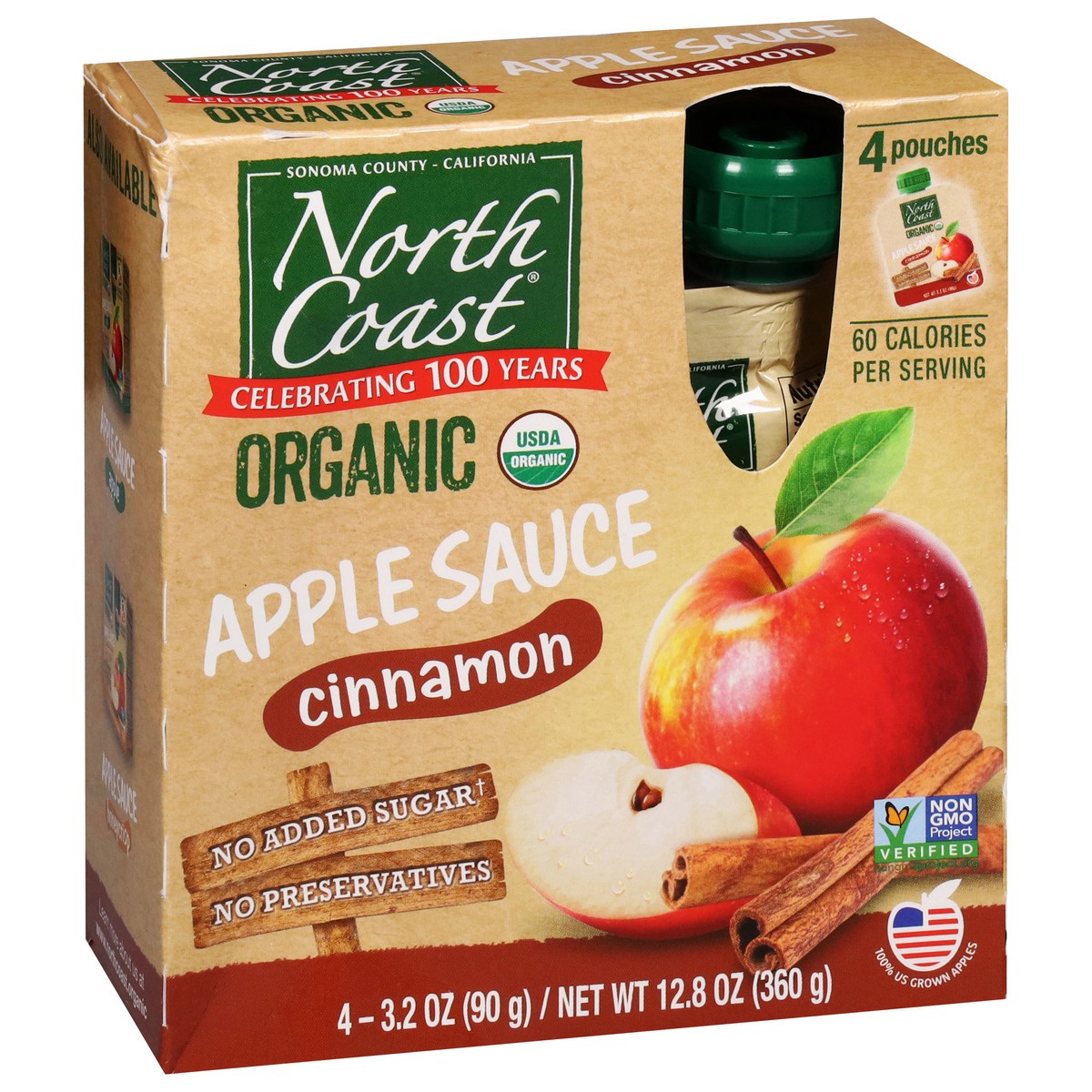 slide 6 of 13, North Coast Organic Cinnamon Applesauce 4 - 3.2 oz Pouches, 4 ct