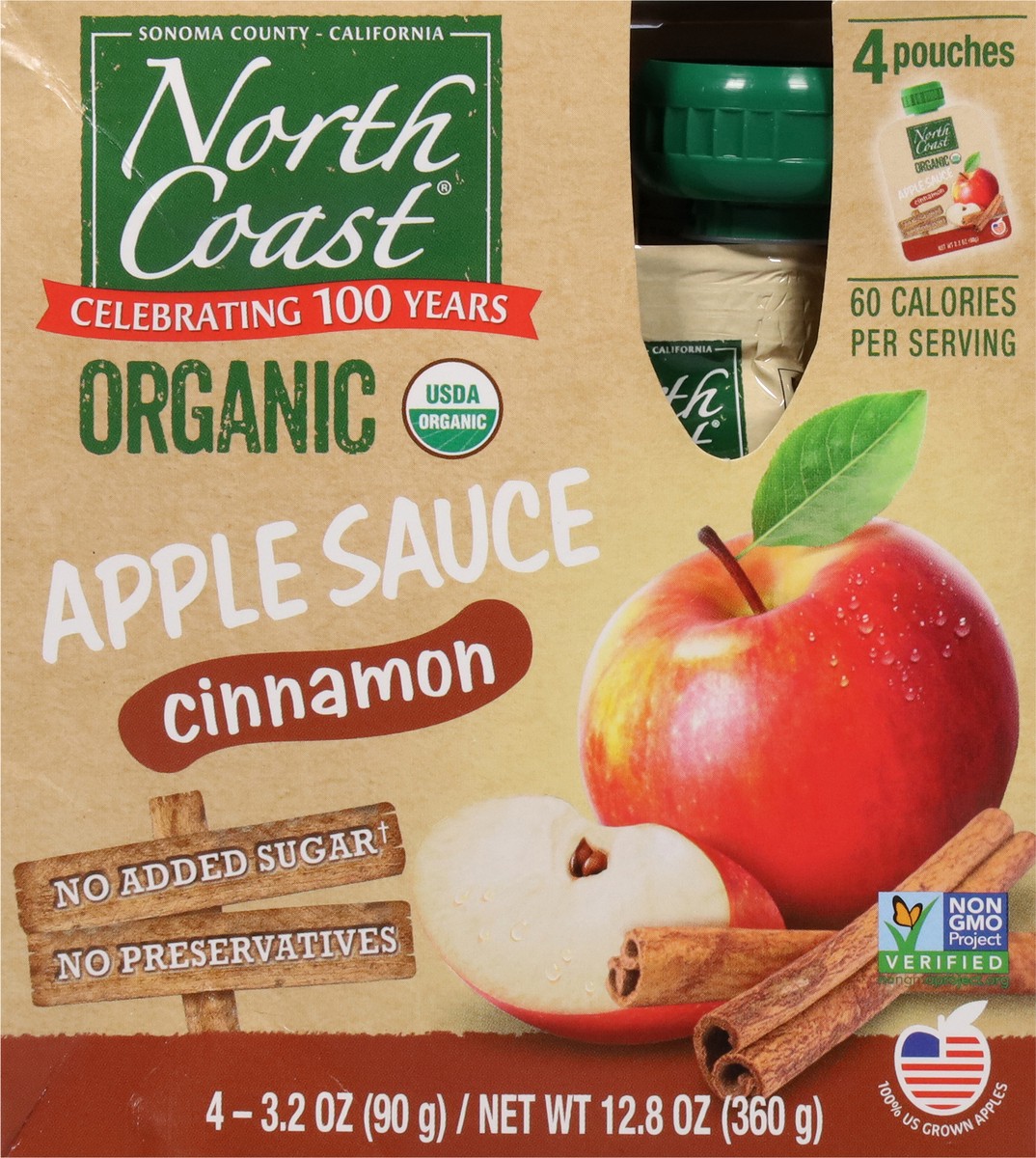 slide 13 of 13, North Coast Organic Cinnamon Applesauce 4 - 3.2 oz Pouches, 4 ct