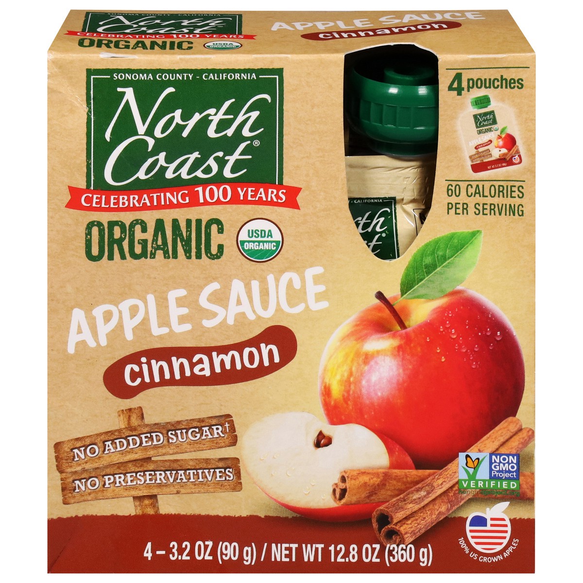 slide 1 of 13, North Coast Organic Cinnamon Applesauce 4 - 3.2 oz Pouches, 4 ct