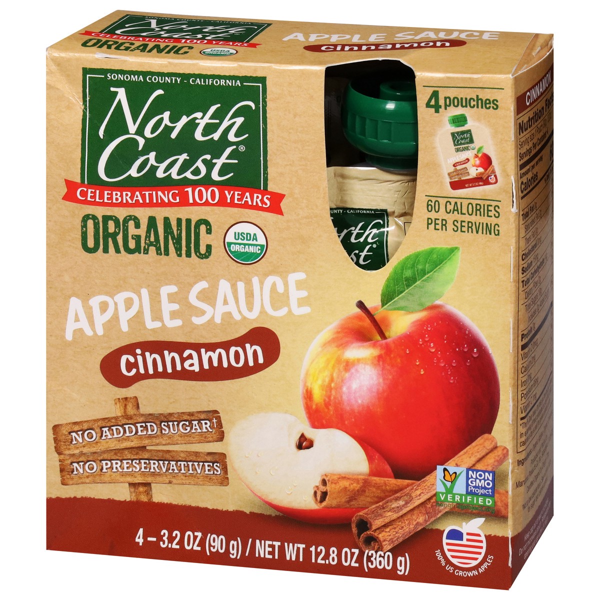 slide 11 of 13, North Coast Organic Cinnamon Applesauce 4 - 3.2 oz Pouches, 4 ct