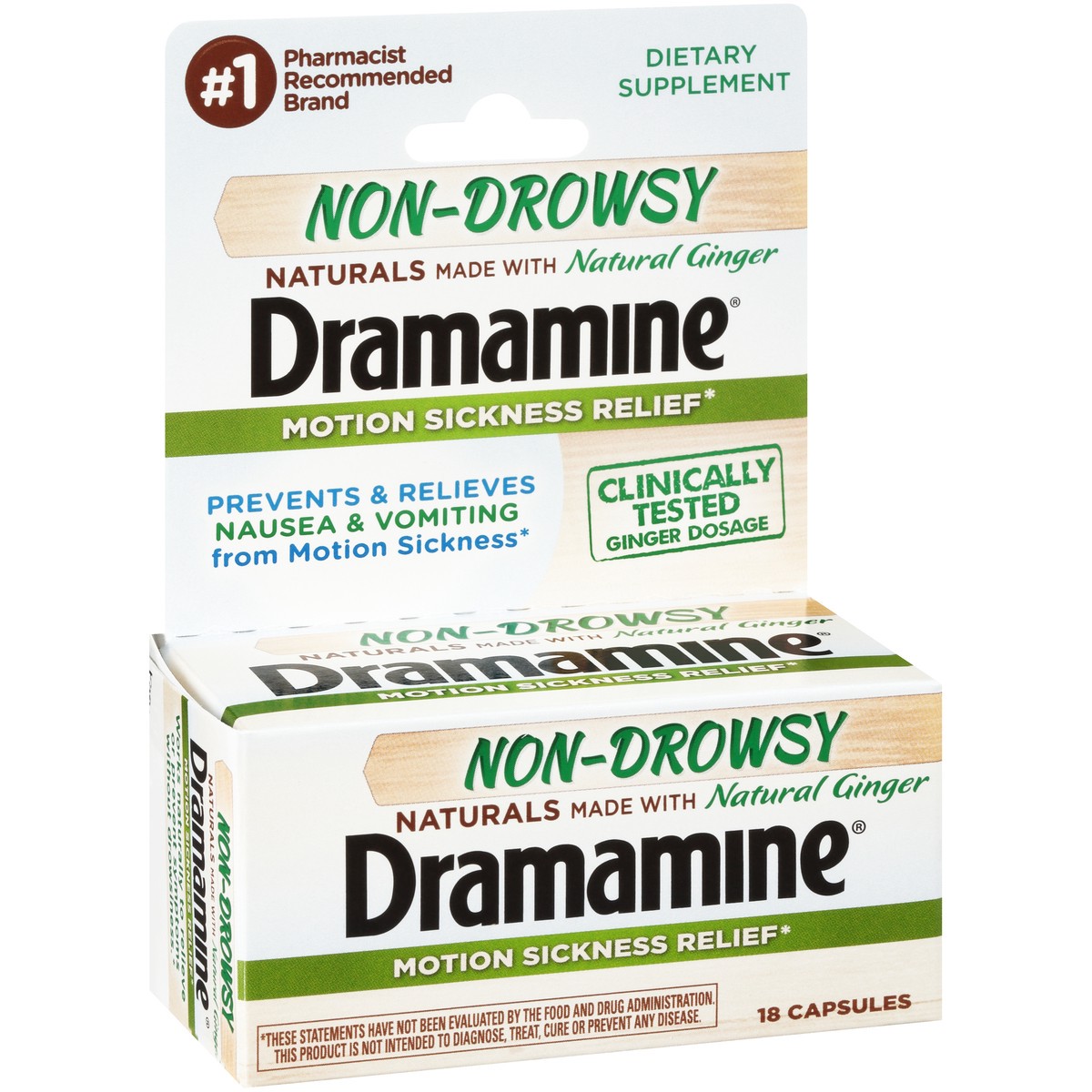 slide 2 of 10, Dramamine Non-Drowsy Naturals Capsules, 18 ct