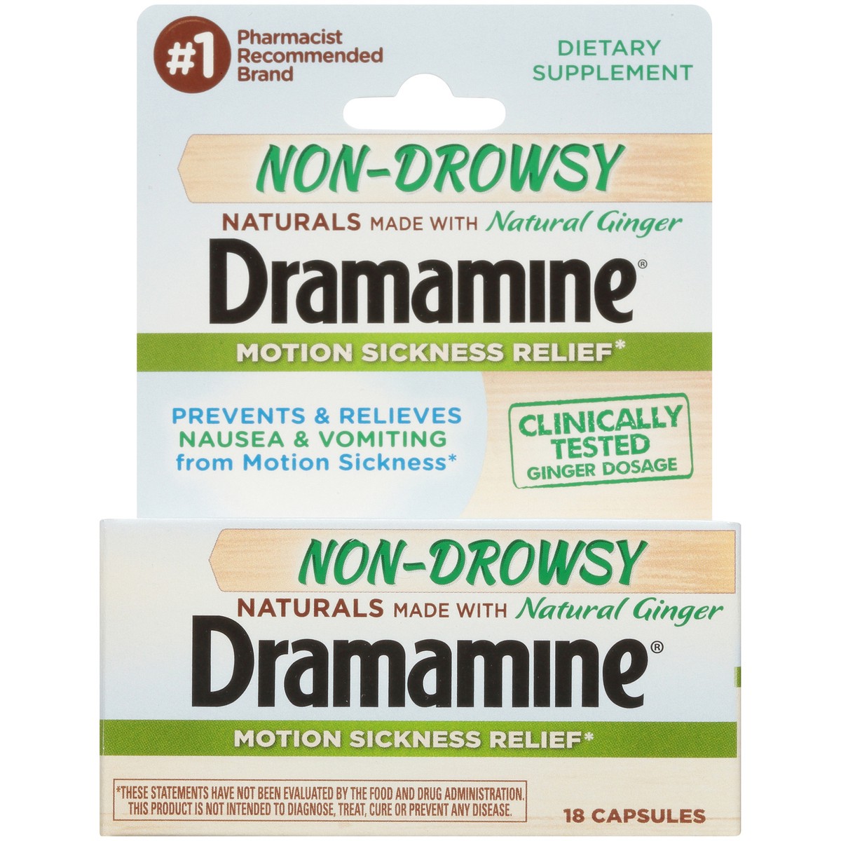 slide 7 of 10, Dramamine Non-Drowsy Naturals Capsules, 18 ct