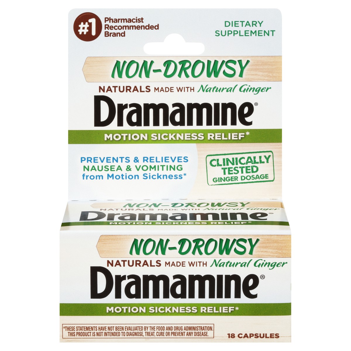 slide 9 of 10, Dramamine Non-Drowsy Naturals Capsules, 18 ct