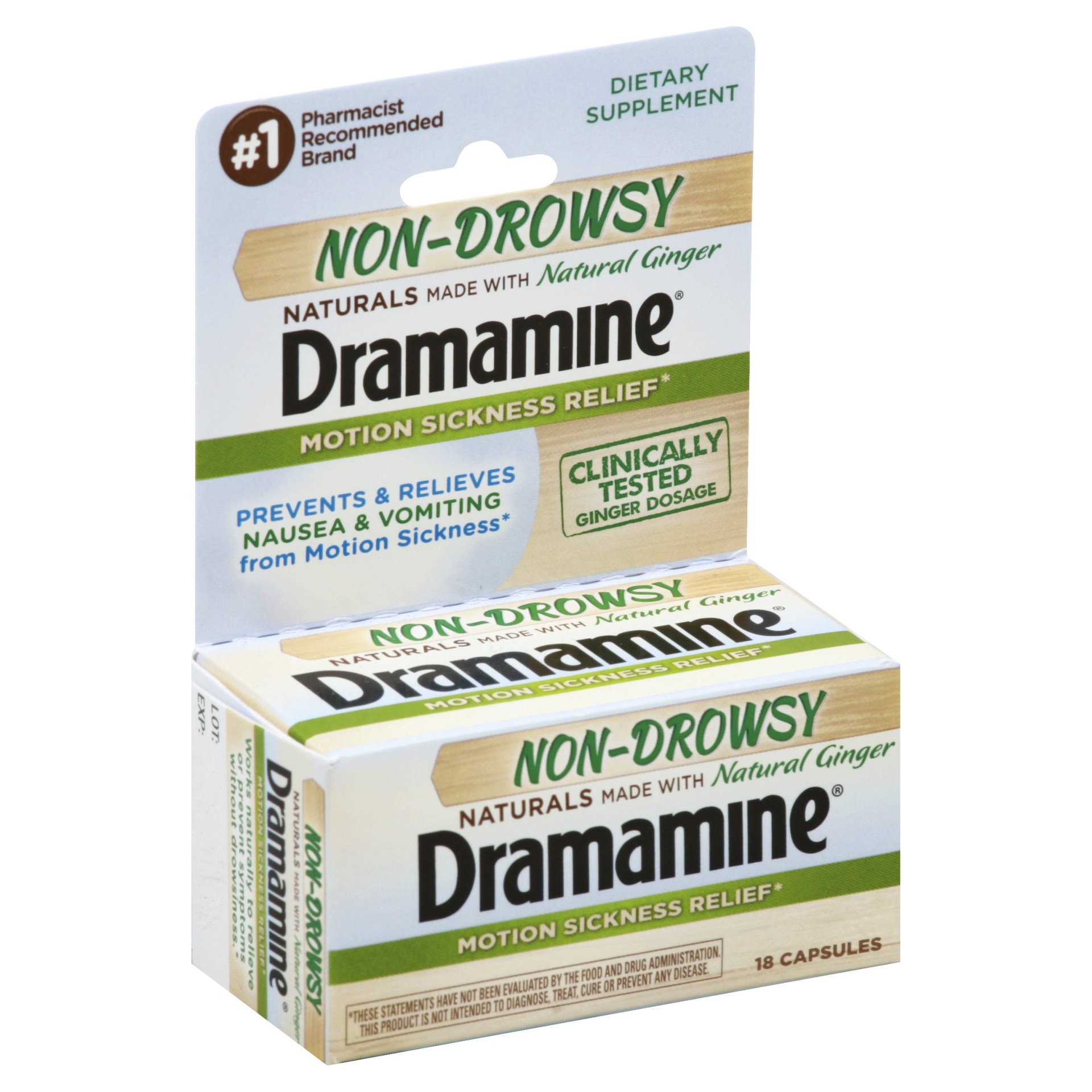 Dramamine Non Drowsy Naturals Ginger Travel Sickness 18 ct Shipt
