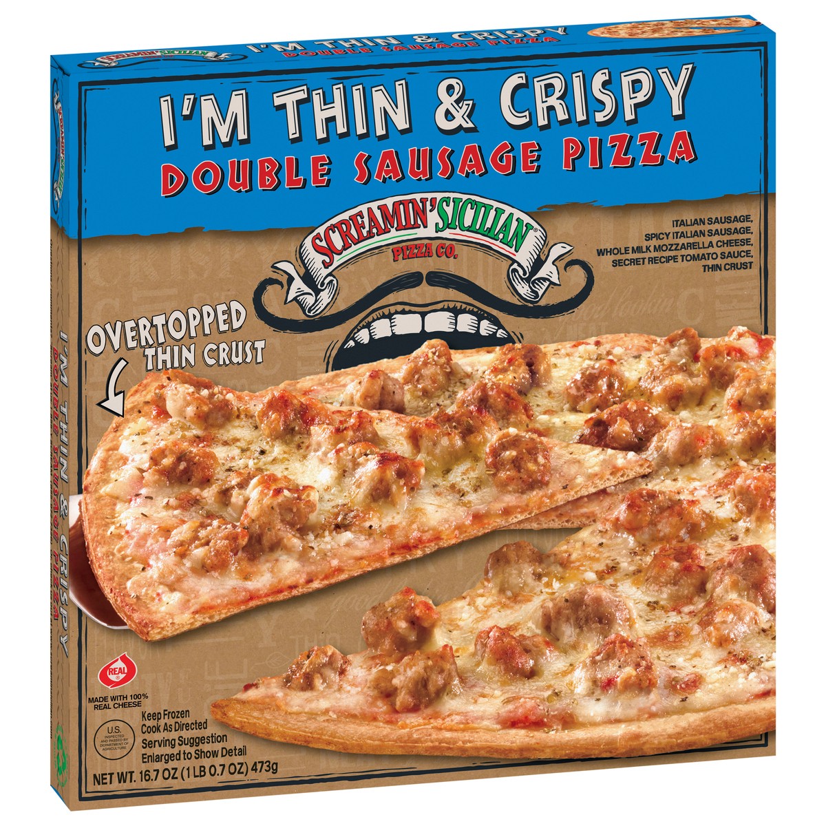 slide 3 of 9, Screamin' Sicilian I'm Thin & Crispy Double Sausage Pizza 16.7 oz, 16.7 oz