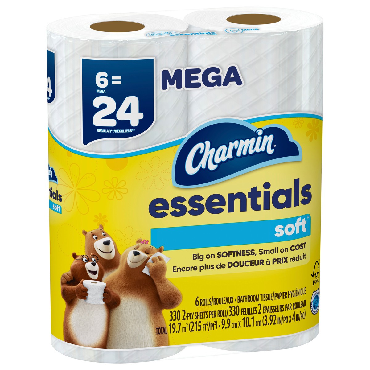 slide 2 of 5, Charmin Essentials Soft Toilet Paper 6 Mega Rolls, 330 sheets per roll, 6 ct