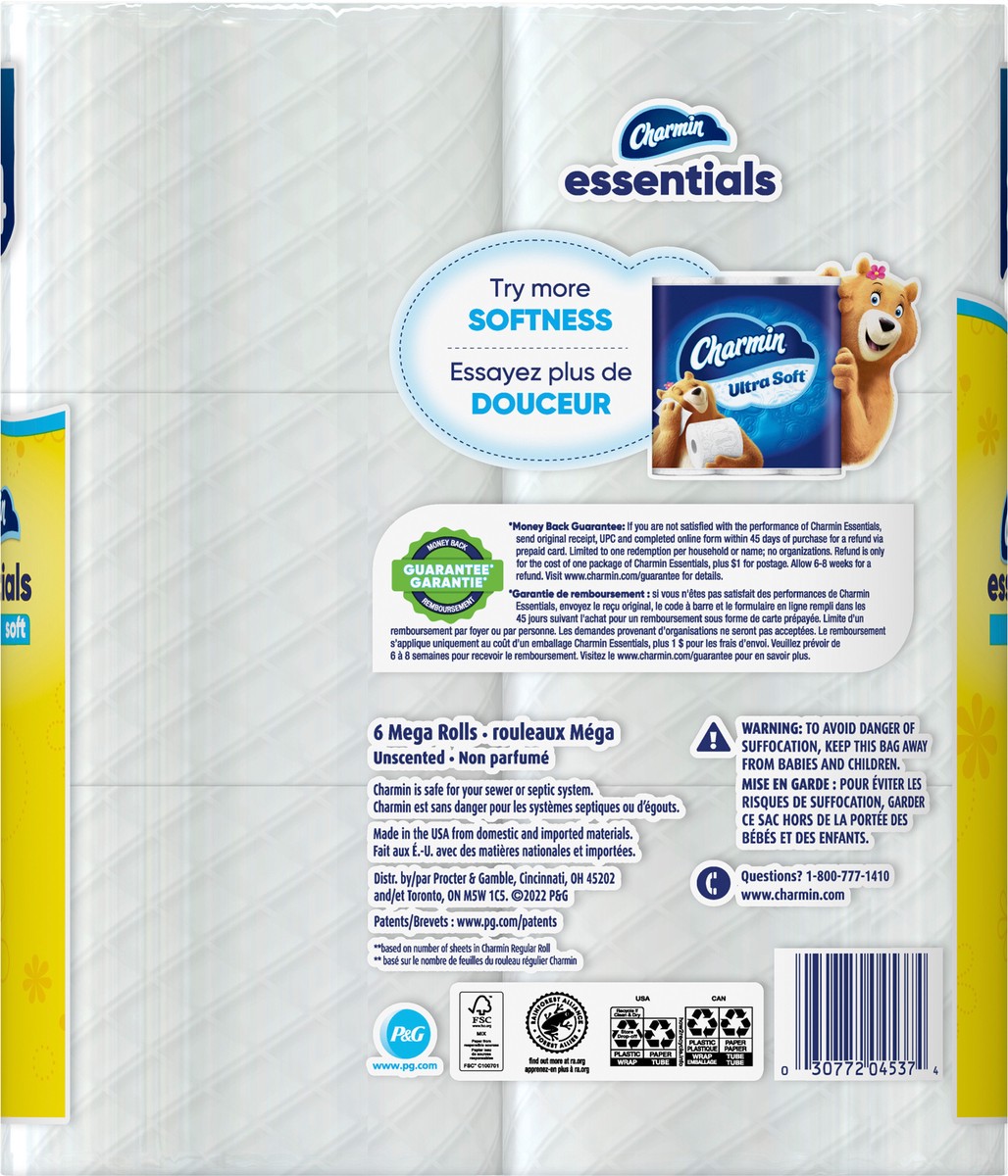 slide 5 of 5, Charmin Essentials Soft Toilet Paper 6 Mega Rolls, 330 sheets per roll, 6 ct