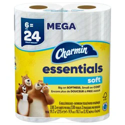 Charmin Essentials Soft Toilet Paper 6 Mega Rolls, 330 sheets per roll