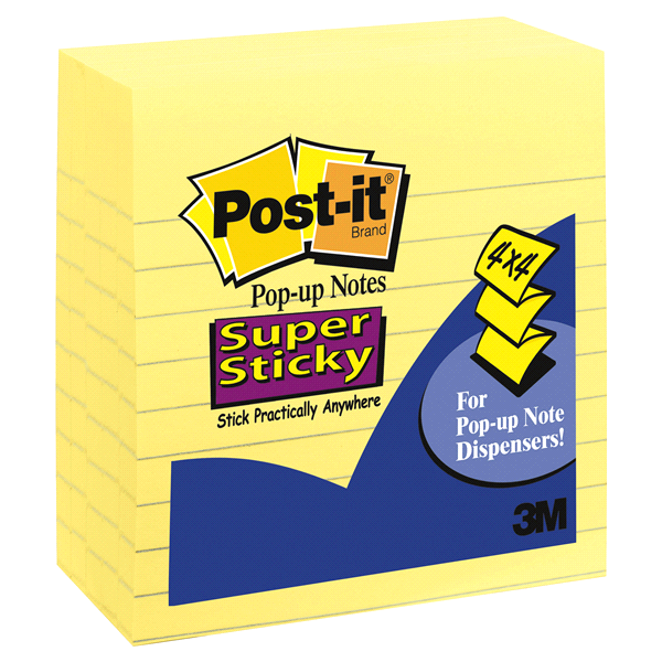 slide 1 of 2, Post-it Super Sticky Pop-up Notes, 4 in x 4 in, Canary Yellow, Lined, 5 ct