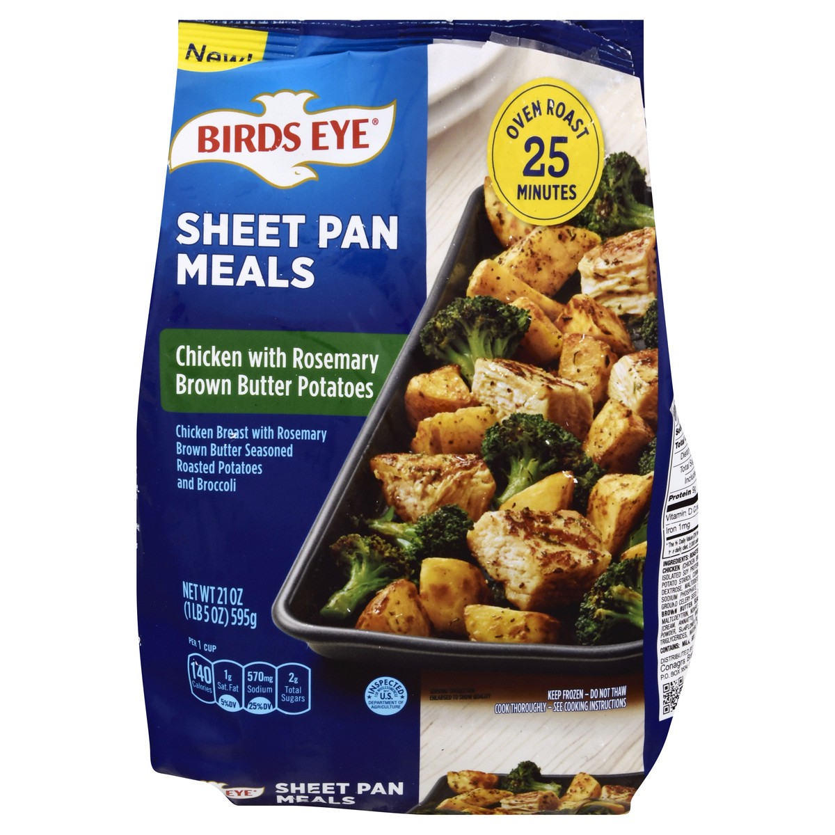 slide 11 of 11, Birds Eye Sheet Pan Meals, Chicken With Rosemary Brown Butter Potatoes, Frozen Meal, 21 OZ Bag, 21 oz