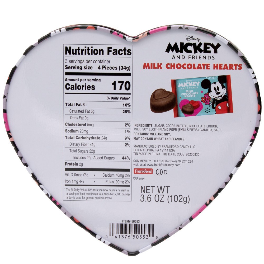 slide 2 of 4, Frankford Mickey Gift Heart Tin with Milk Chocolate Hearts, 3.6 oz