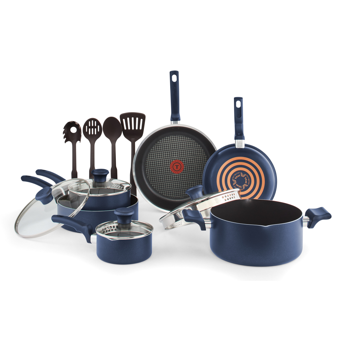 slide 1 of 1, T-fal Cook & Strain Stainless Steel 14-Piece Set, 14 ct