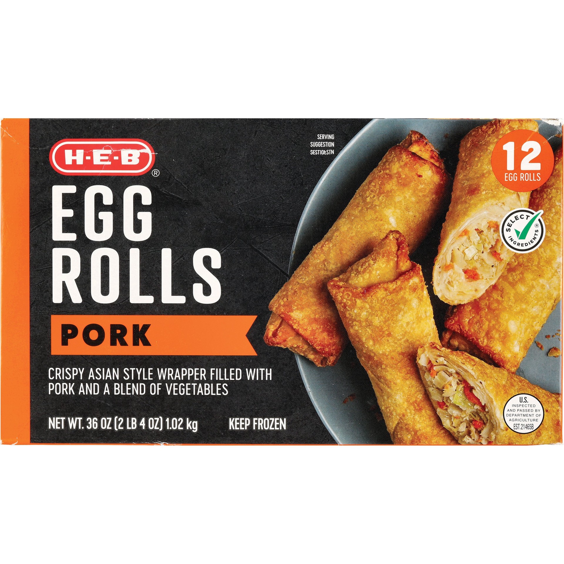 slide 1 of 1, H-E-B Frozen Pork Egg Rolls, 12 ct