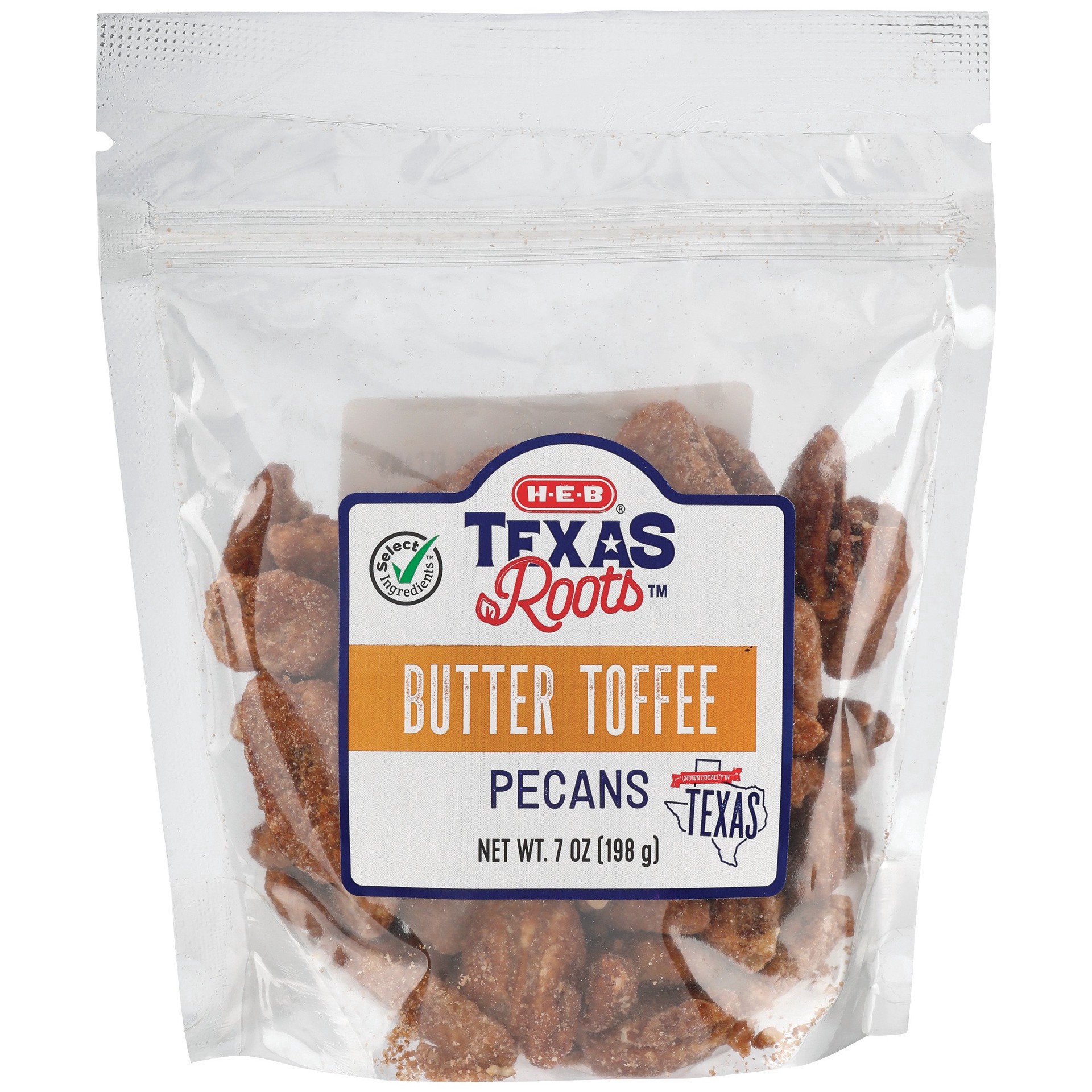 slide 1 of 1, H-E-B Texas Roots Butter Toffee Pecans, 7 oz