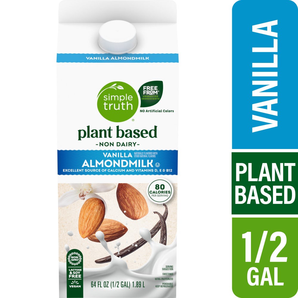 slide 1 of 4, Simple Truth Vanilla Almond Milk, 1/2 gal