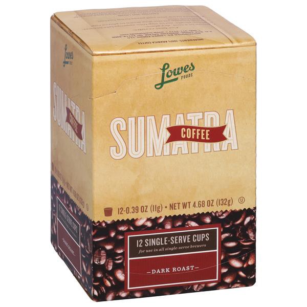 slide 1 of 1, Lowes Foods Coffee Sumatra Dark Roast Single-Serve Cups - 12 ct, 12 ct