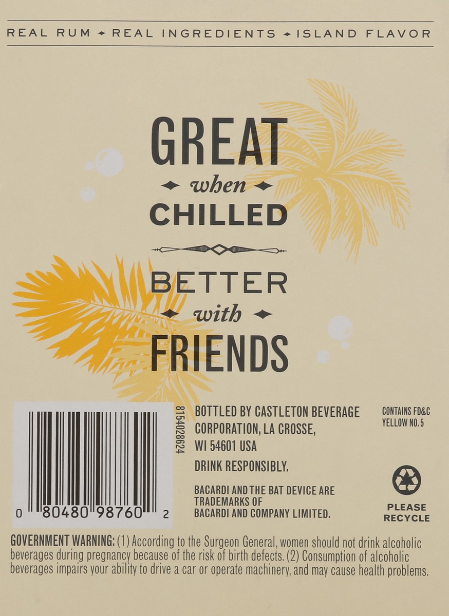 slide 10 of 12, Bacardi 4-Pack Pina Colada Rum Cocktail 4 - 355 ml Pack, 355 ml