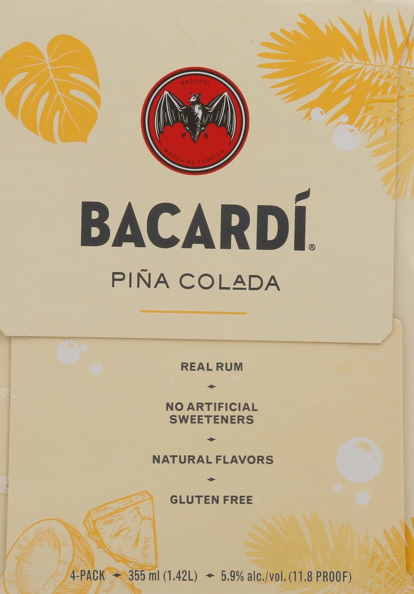 slide 11 of 12, Bacardi 4-Pack Pina Colada Rum Cocktail 4 - 355 ml Pack, 355 ml