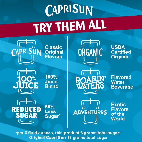 slide 2 of 22, Capri Sun Roarin' Waters Wild Cherry Flavored with other natural flavor Water Beverage, 10 ct Box, 6 fl oz Drink Pouches, 