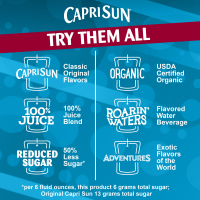 slide 8 of 22, Capri Sun Roarin' Waters Wild Cherry Flavored with other natural flavor Water Beverage, 10 ct Box, 6 fl oz Drink Pouches, 