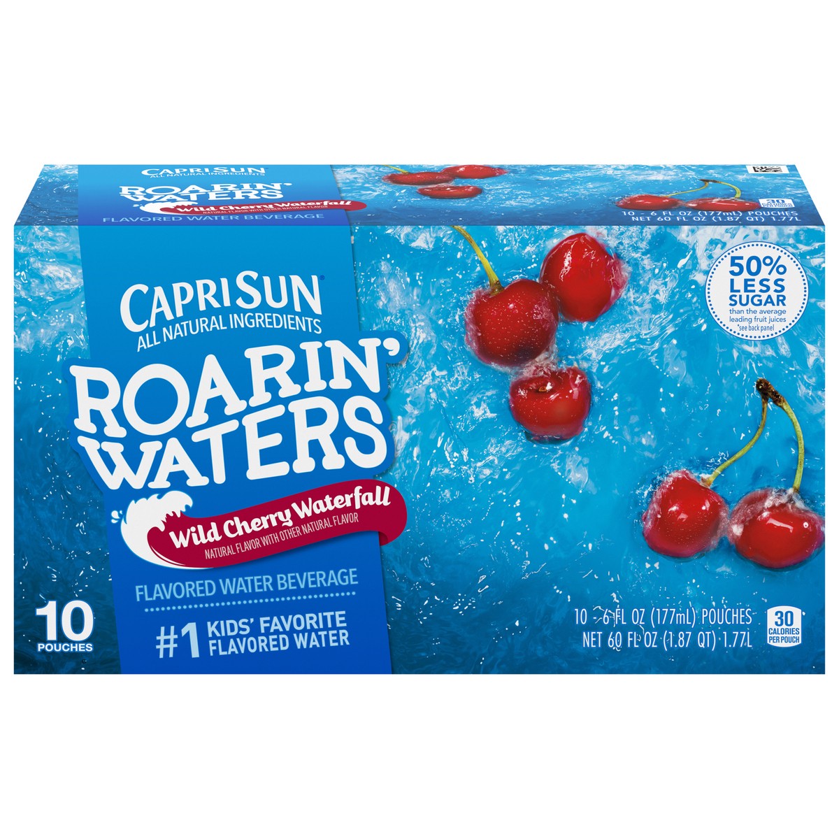 slide 1 of 22, Capri Sun Roarin' Waters Wild Cherry Flavored with other natural flavor Water Beverage, 10 ct Box, 6 fl oz Drink Pouches, 