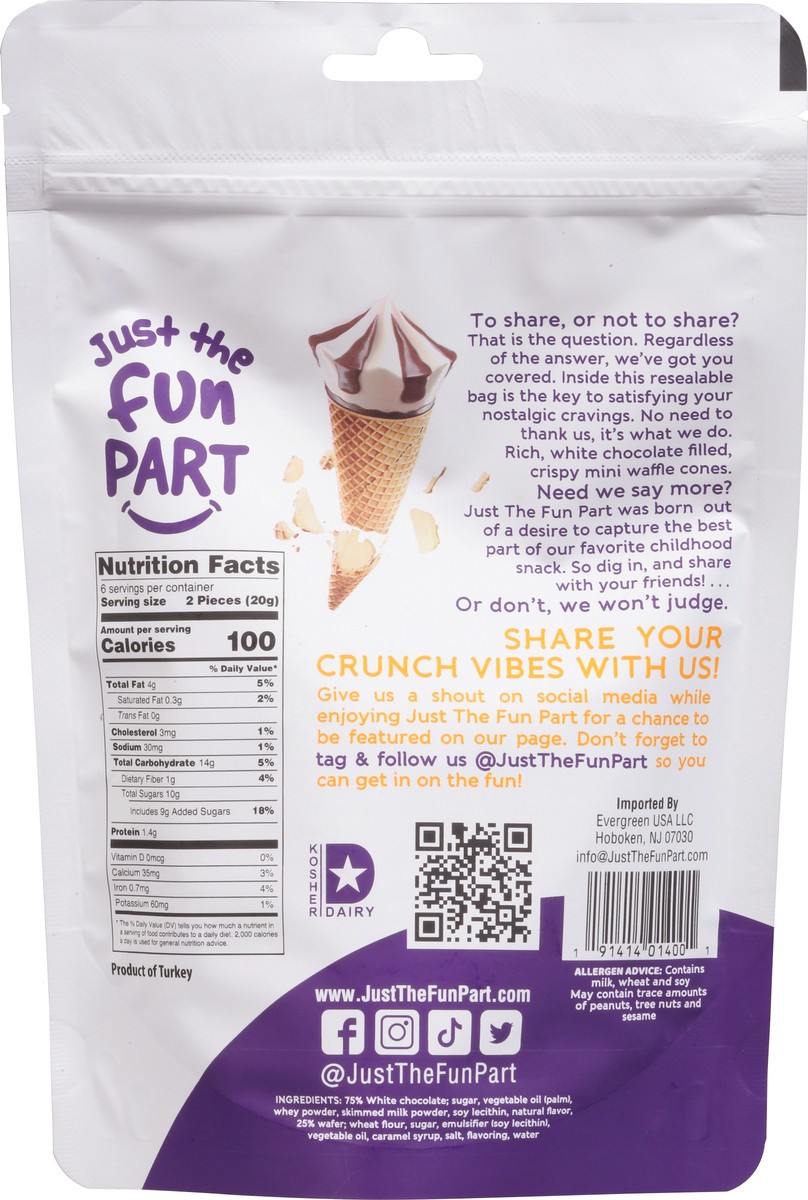 slide 5 of 9, Just The Fun Part Waffle Cones, White Chocolate, Bite-Sized, 4.23 oz