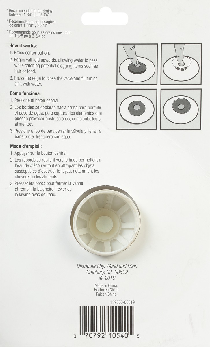 slide 8 of 9, Helping Hand 2-in-1 Drain Stopper 1 ea, 1 ct
