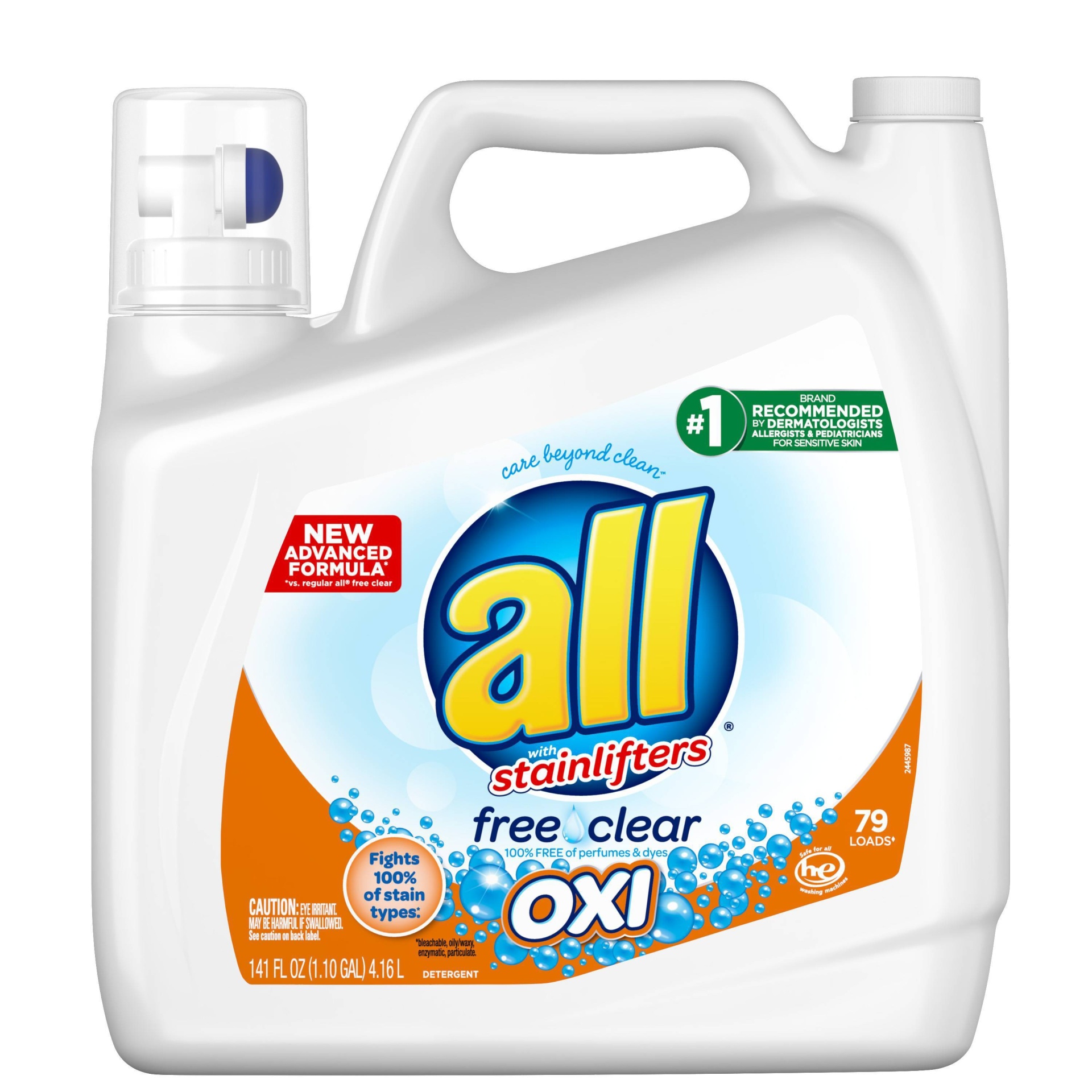 slide 1 of 4, All Stainlifters Free & Clear OXI Laundry Detergent, 141 fl oz