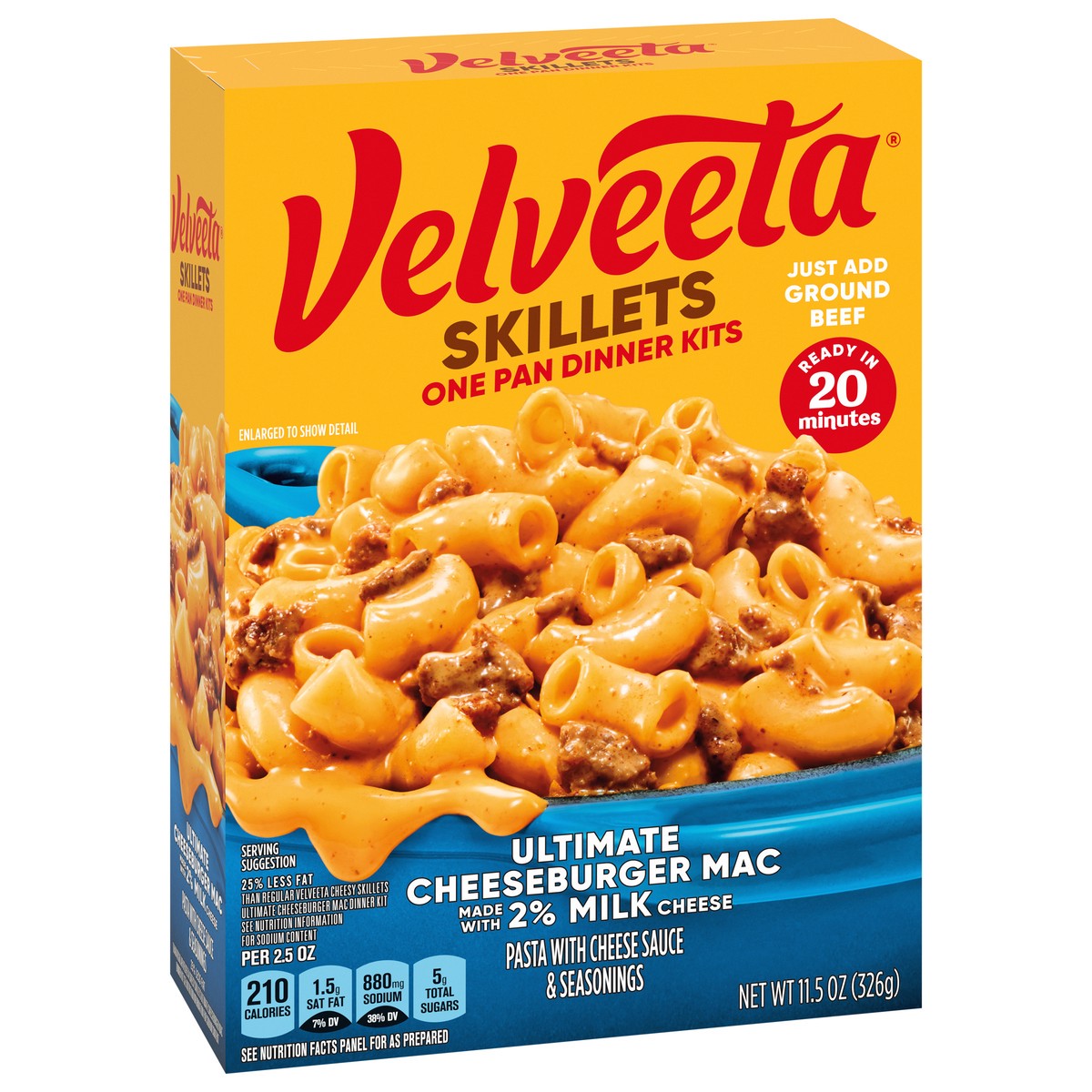 slide 3 of 9, Velveeta Ultimate Cheeseburger Mac with 2% Milk Cheese One Pan Dinner Kit with Cheese Sauce & Seasonings, 11.5 oz Box, 11.5 oz