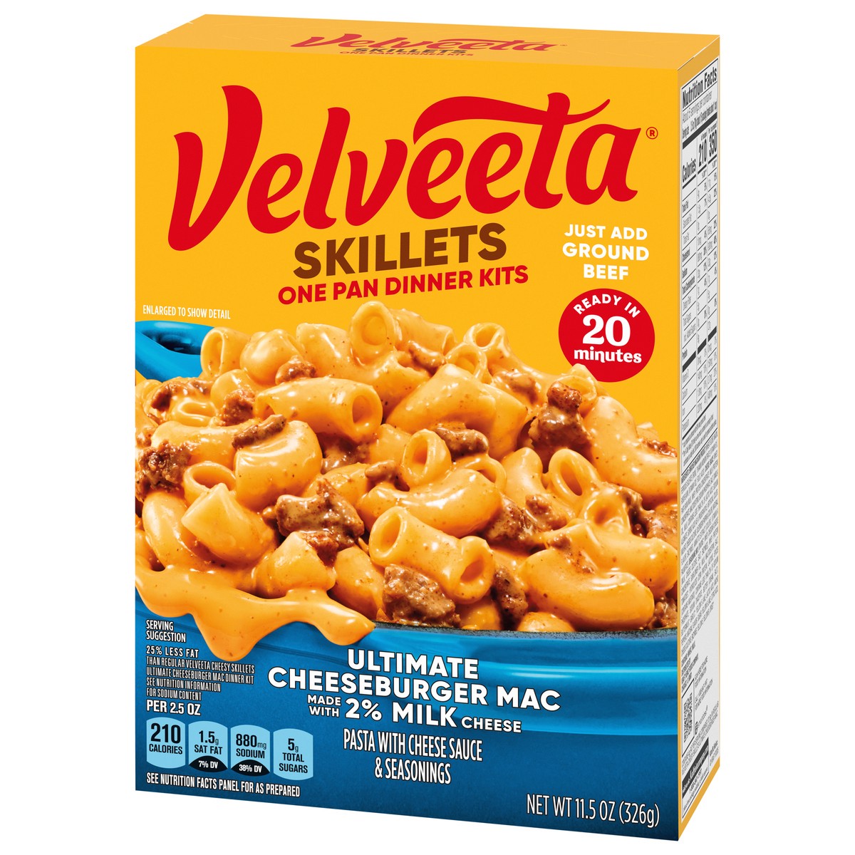 slide 4 of 9, Velveeta Ultimate Cheeseburger Mac with 2% Milk Cheese One Pan Dinner Kit with Cheese Sauce & Seasonings, 11.5 oz Box, 11.5 oz