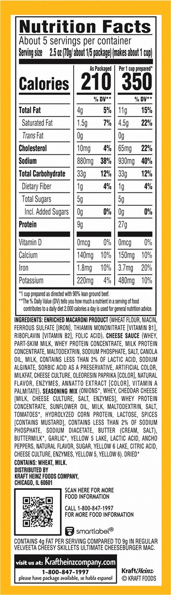 slide 8 of 9, Velveeta Ultimate Cheeseburger Mac with 2% Milk Cheese One Pan Dinner Kit with Cheese Sauce & Seasonings, 11.5 oz Box, 11.5 oz