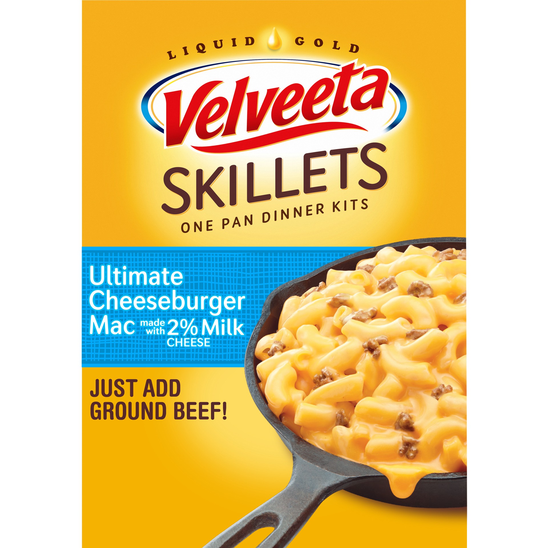 slide 1 of 9, Velveeta Ultimate Cheeseburger Mac with 2% Milk Cheese One Pan Dinner Kit with Cheese Sauce & Seasonings, 11.5 oz Box, 11.5 oz