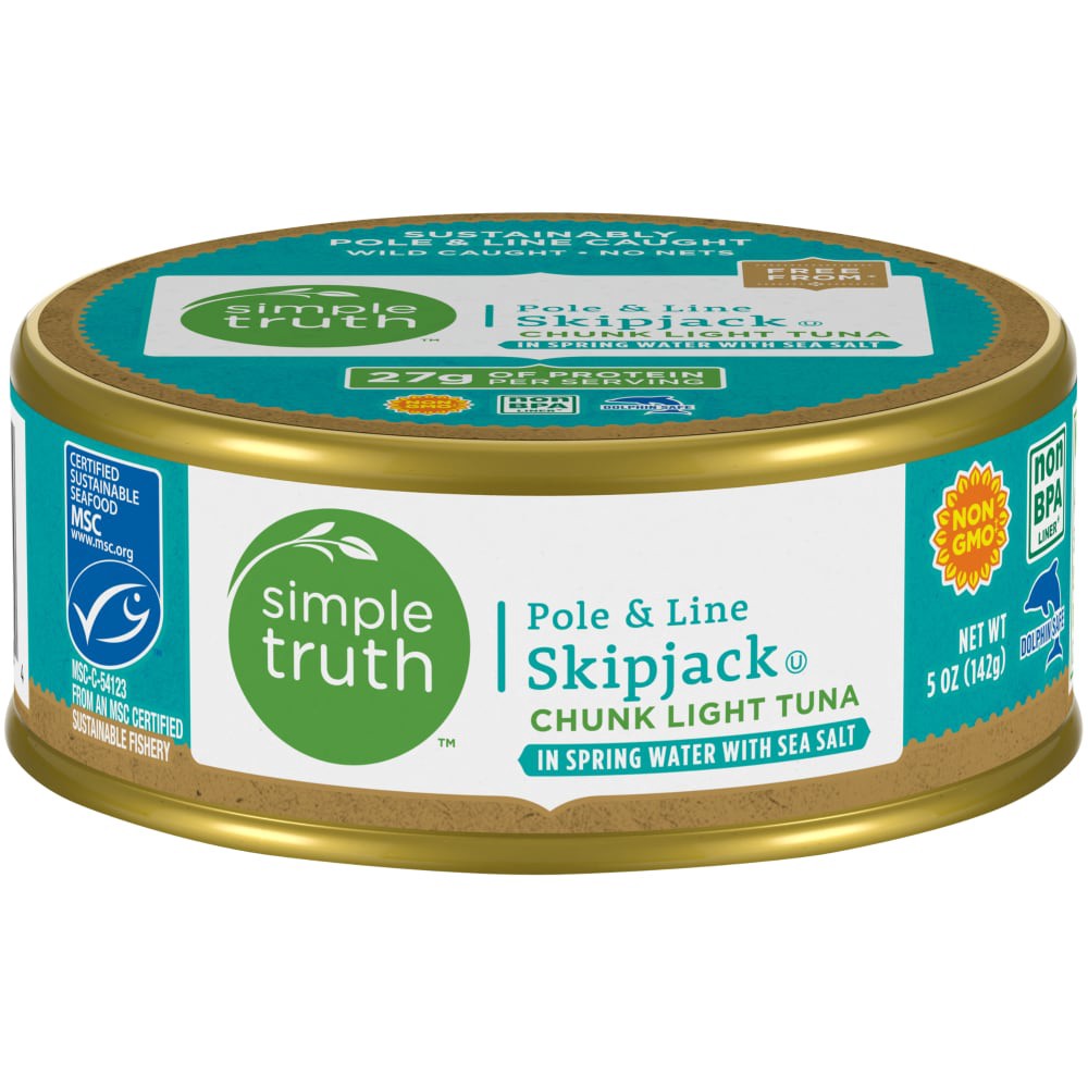 slide 1 of 3, Simple Truth Pole & Line Skipjack Chunk Light Tuna With Sea Salt, 5 oz