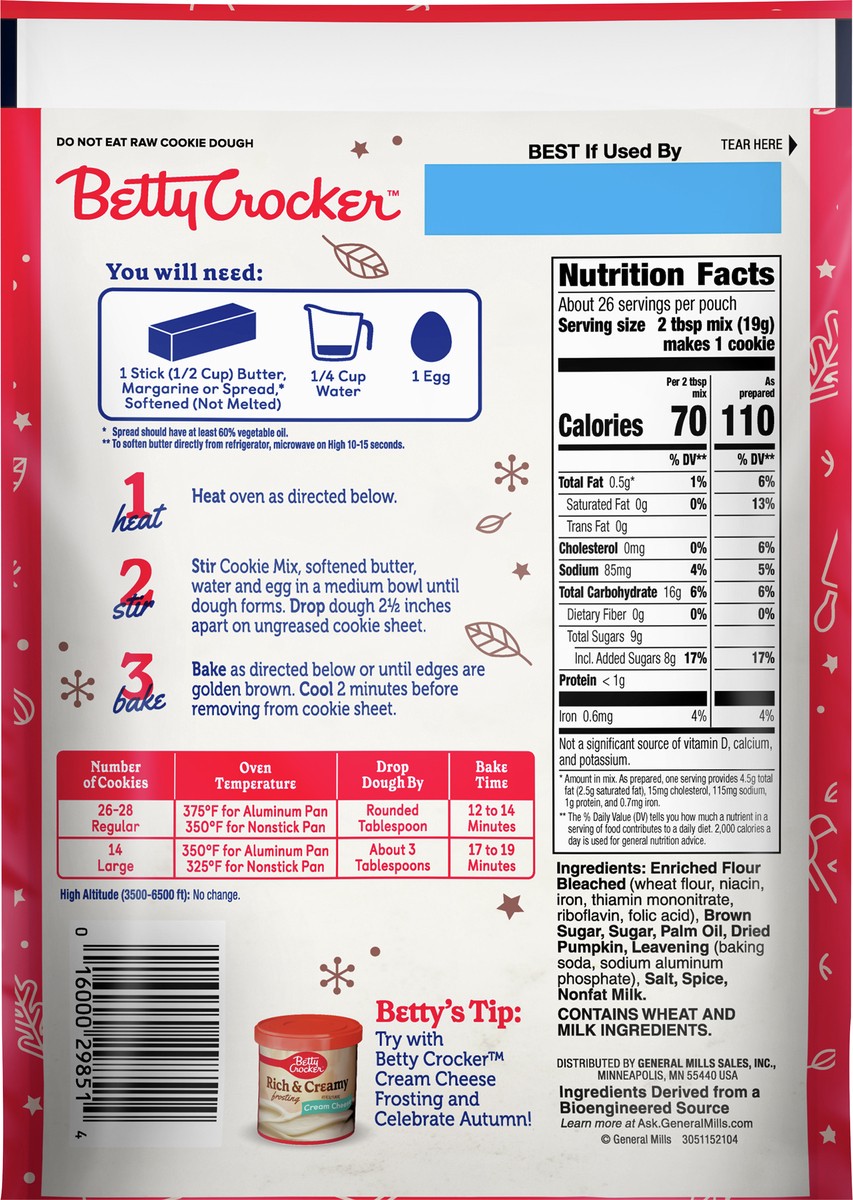 slide 5 of 9, Betty Crocker Pumpkin Spice Cookie Pouch, 17.5 oz