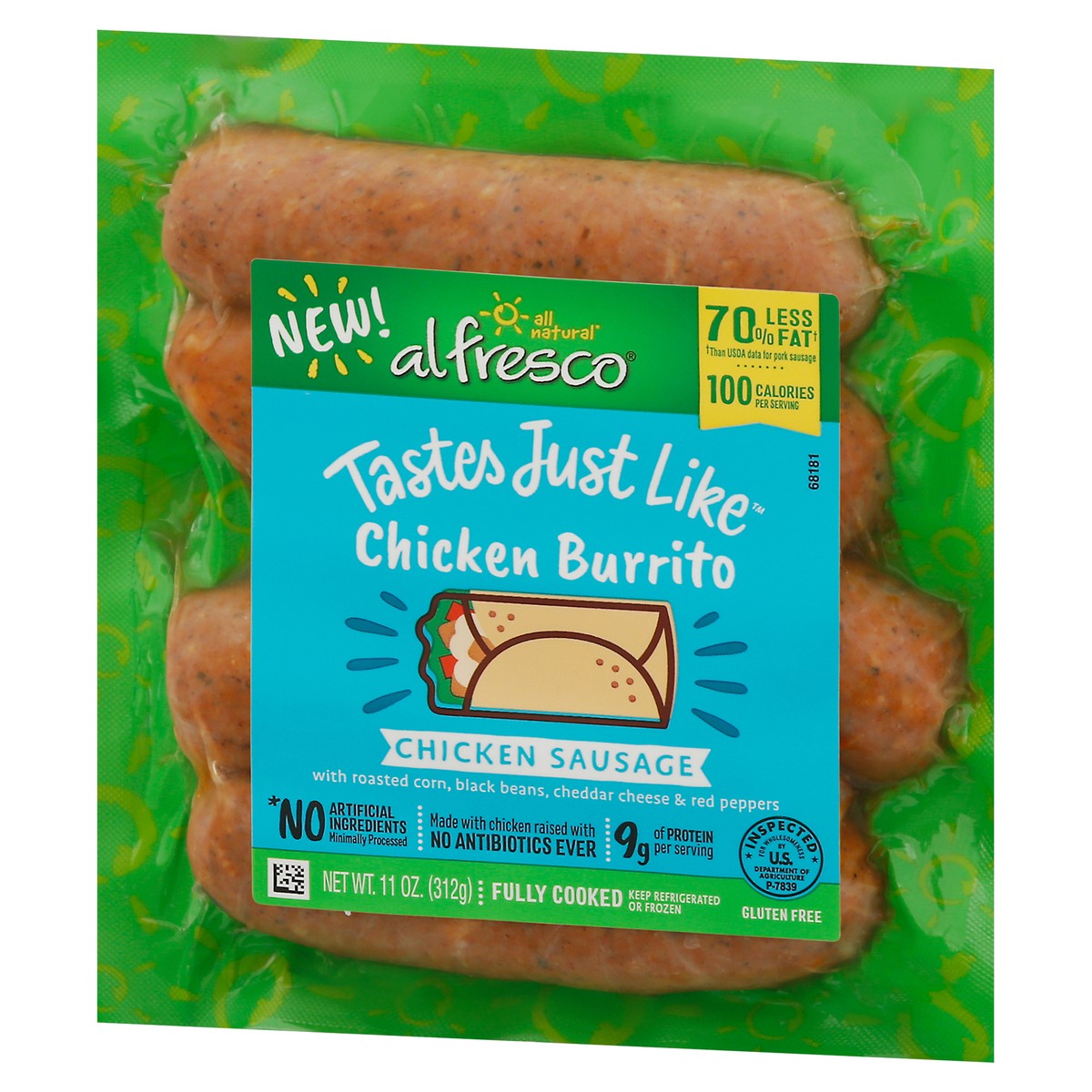 slide 3 of 14, Al Fresco Tastes Just Like Chicken Burrito Chicken Sausage 11 oz, 11 oz