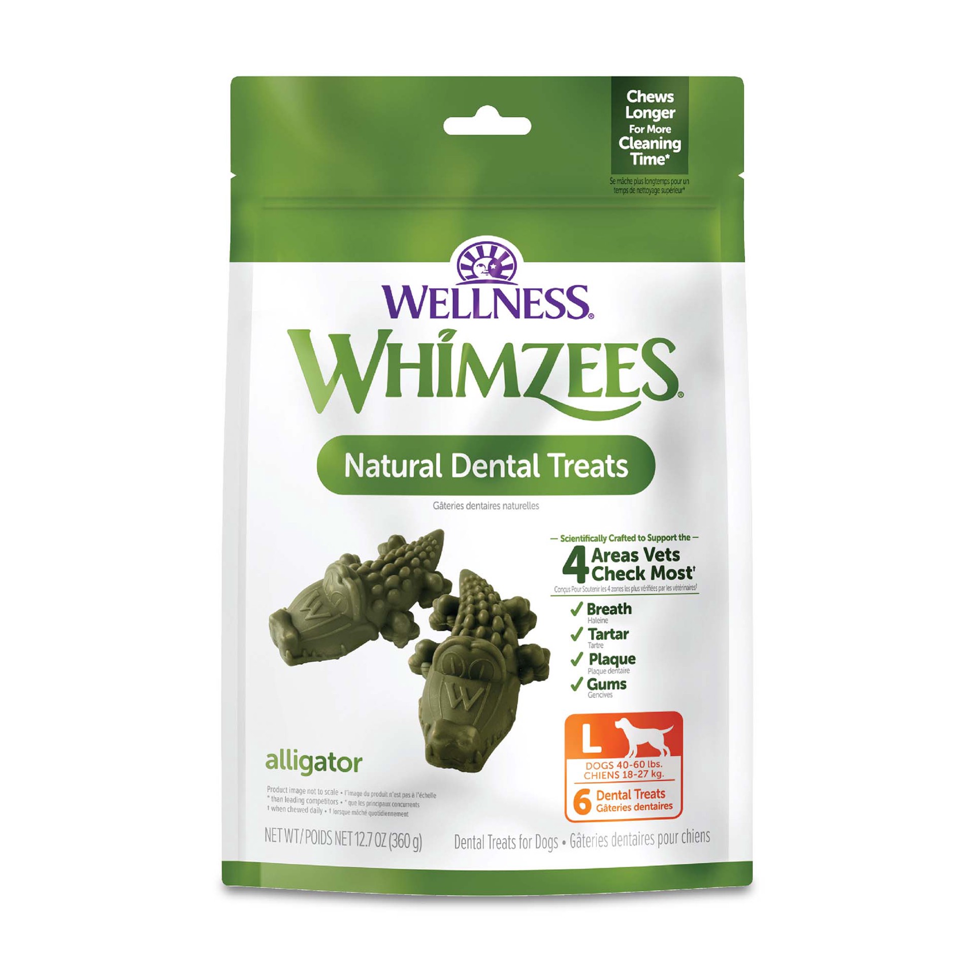 slide 1 of 5, WHIMZEES Wellness Alligator Dog Dental Treats, Natural Chews, Large Size, (6 Count), 1 ct
