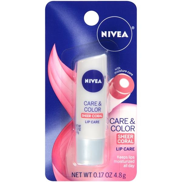 slide 1 of 2, Nivea Lip Care, Sheer Coral, 0.17 oz