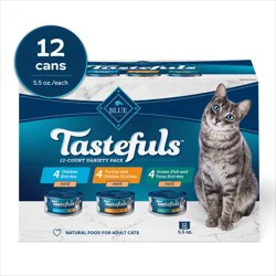 Blue Buffalo Blue Tastefuls Pate for Adult Variety Pack Food for Cats 12-5.5 oz