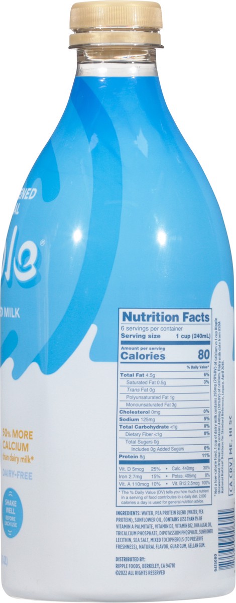 slide 8 of 9, Ripple Dairy-Free Unsweetened Original Milk - 48 fl oz, 48 oz