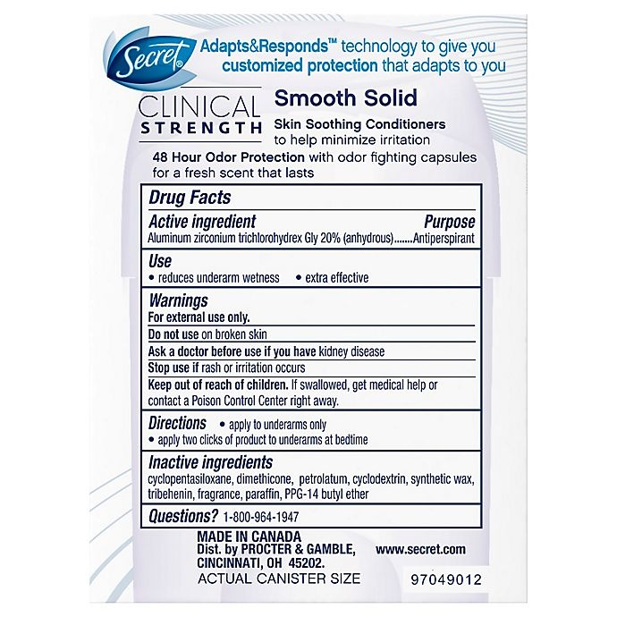 slide 2 of 2, Secret Clinical Strength Antiperspirant Deodorant, 0.5 oz