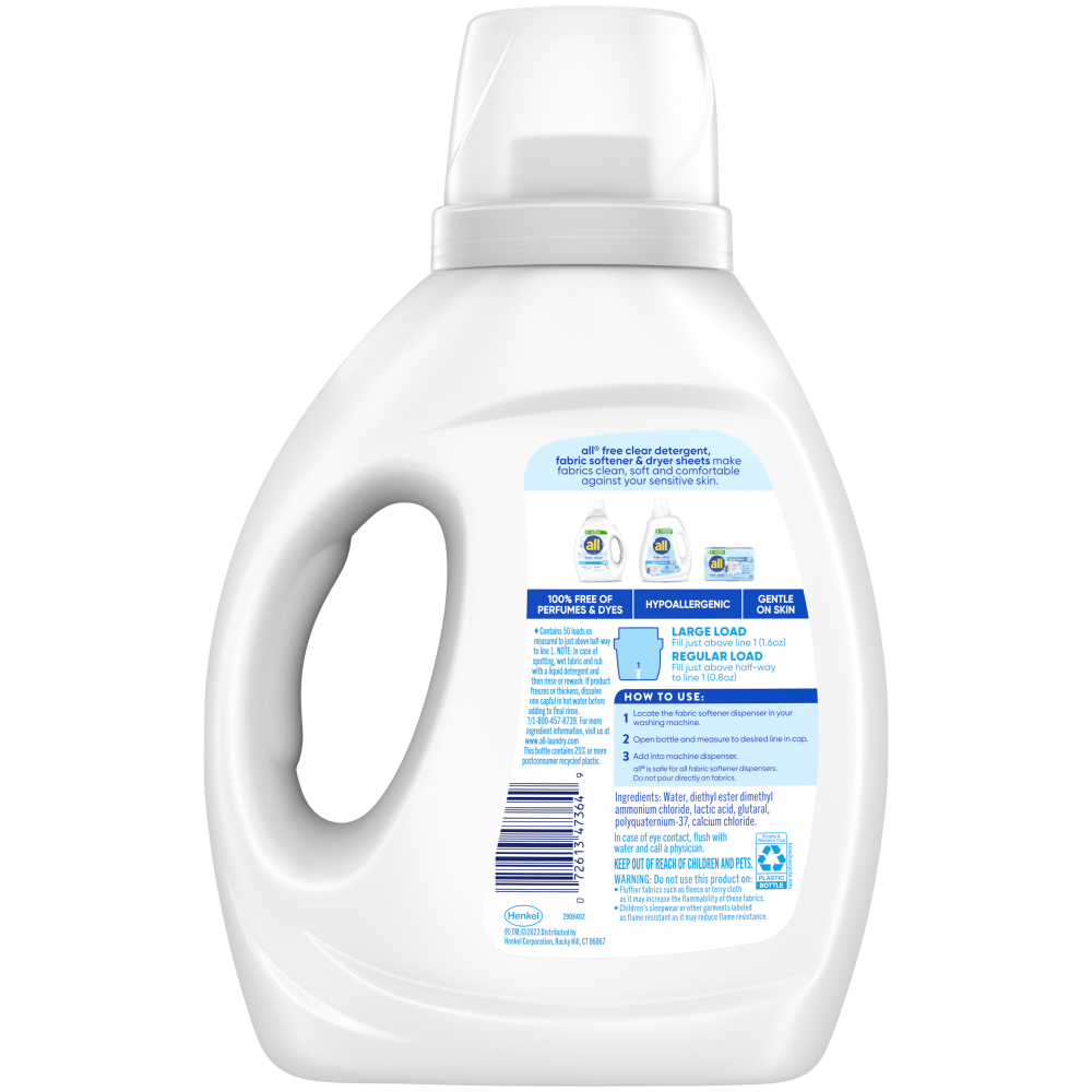 slide 3 of 4, all Liquid Fabric Softener for Sensitive Skin, Free Clear, 40 fluid Ounces, 40 oz