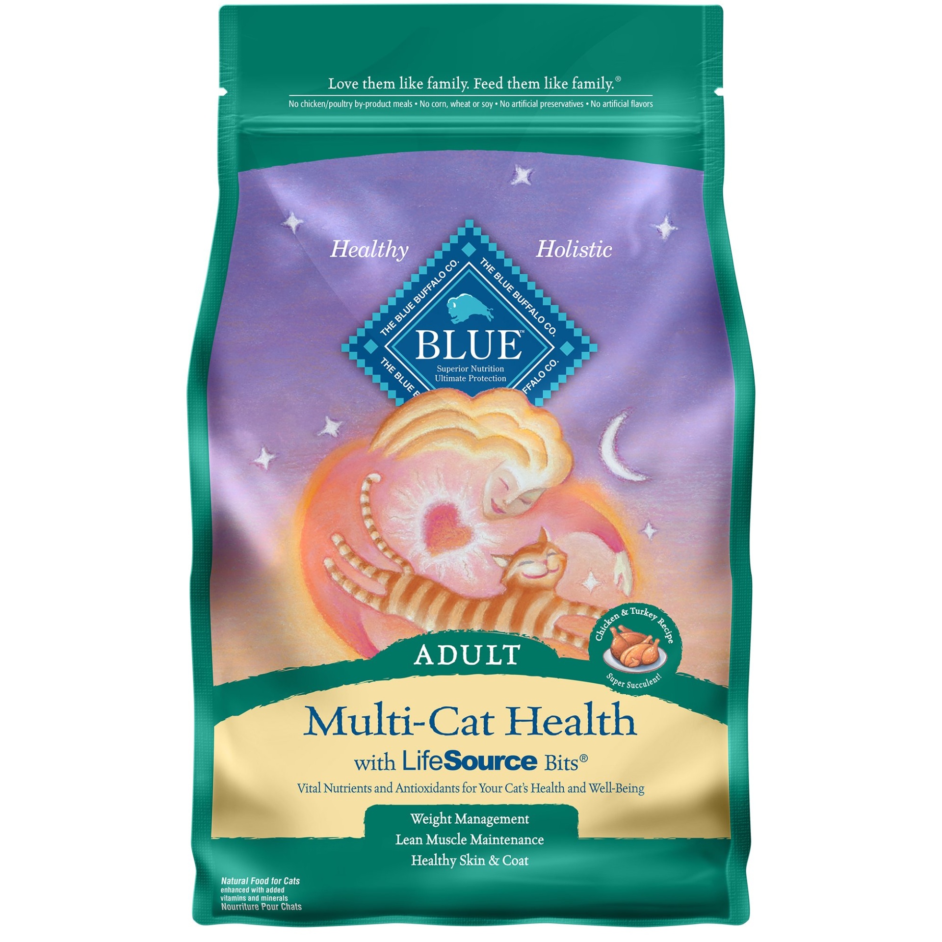 slide 1 of 1, Blue Buffalo Blue Multi-Cat Health Adult Chicken & Turkey Recipe Dry Cat Food, 7 lb