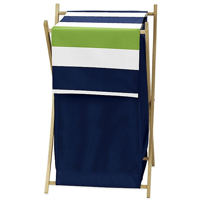 slide 1 of 1, Sweet Jojo Designs Navy and Lime Stripe Hamper, 1 ct