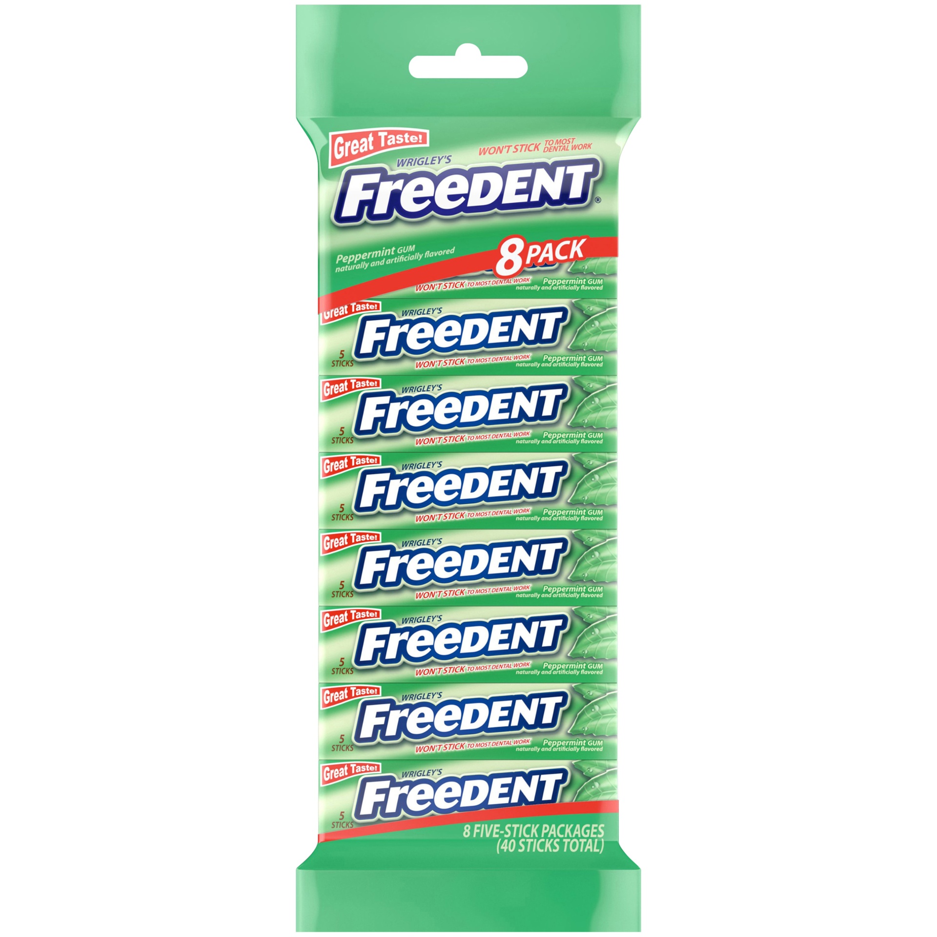 slide 1 of 1, Freedent Wrigley's Freedent Peppermint, 5-Stick pack (8 Packs), 40 pc