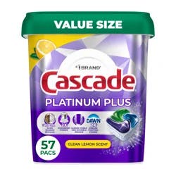 Cascade Platinum Plus Dishwasher Pods, Dishwasher Detergent, Dish Detergent Soap, Lemon, 57 Count